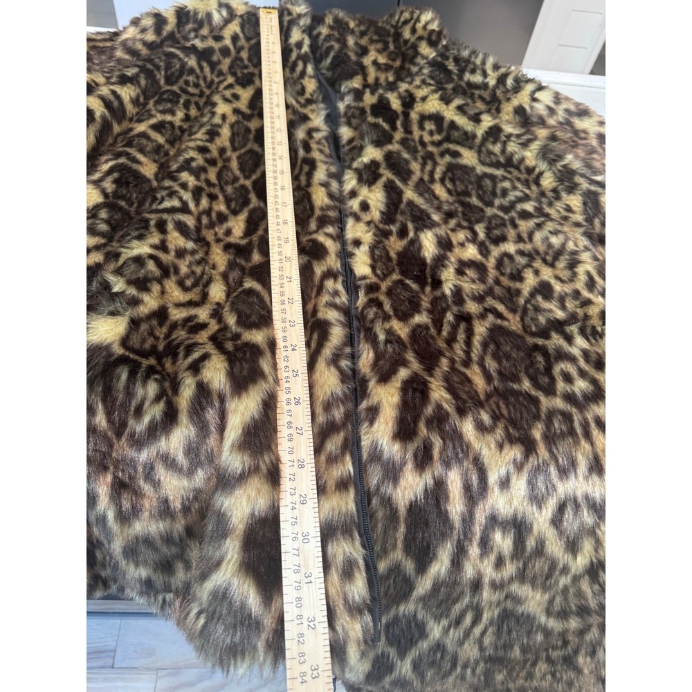 Roamans‎ Leopard Print Faux Fur Hooded Coat Plus Size 34/36 4X Brown Black Zip - Picture 11 of 12